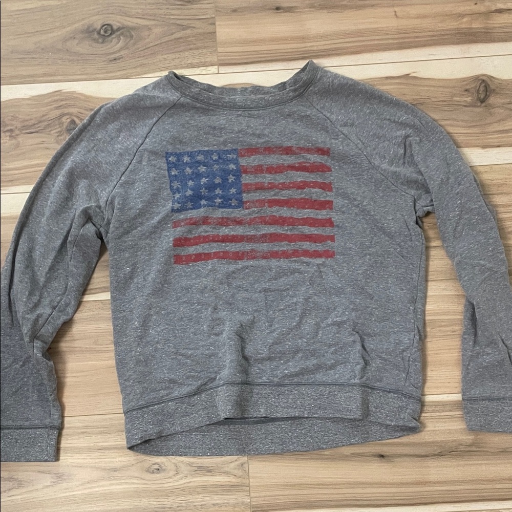 Lucky Brand Gray American Flag Crewneck Sweater